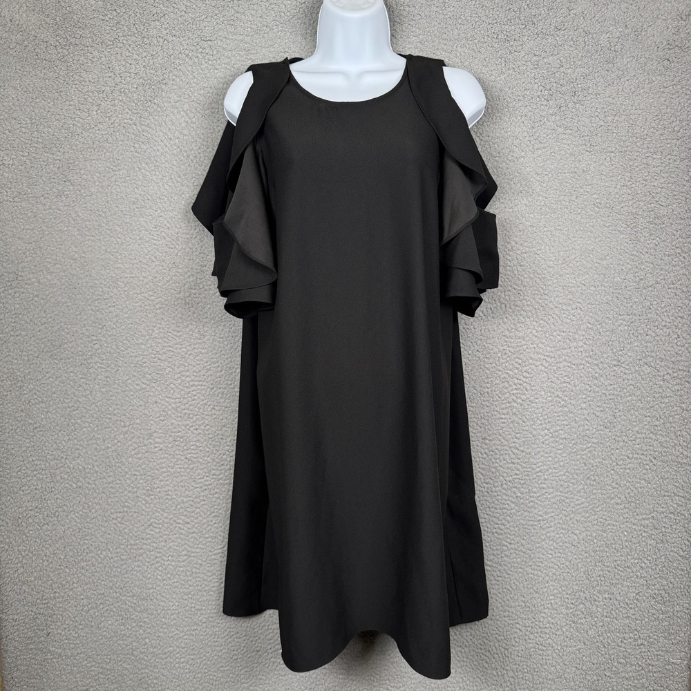 Kate Spade Dress‎ Womens L Black Cold Shoulder Crepe Mini Dress LBD Quiet Luxury